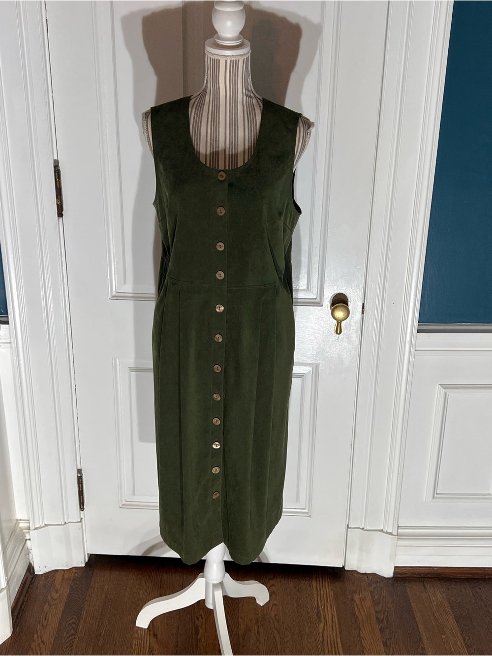 Women’s Olive Green Button-Front Midi Dress tog shop size 12p pockets D470